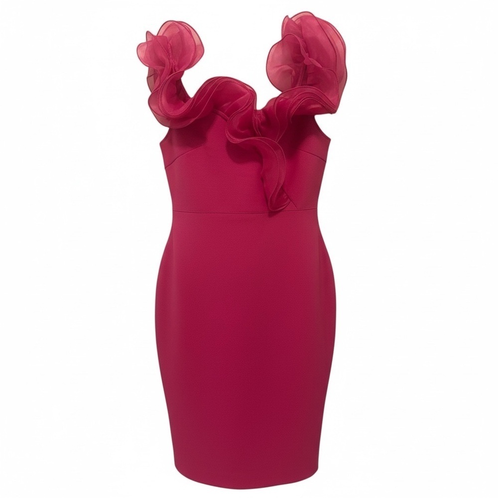 Pink Off-Shoulder Ruffled Bandage Dress - Picture 3 of 9